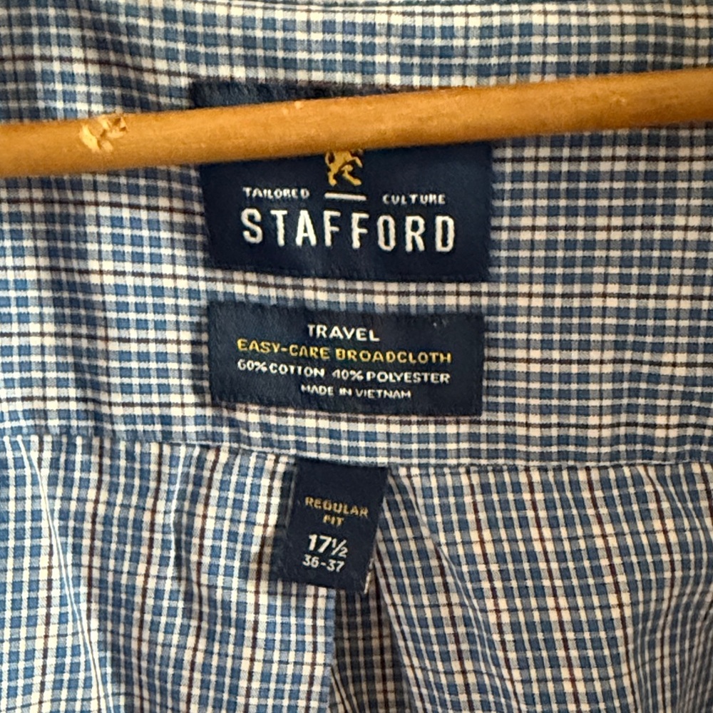 Stafford Blue and White Checkered Dress Shirt